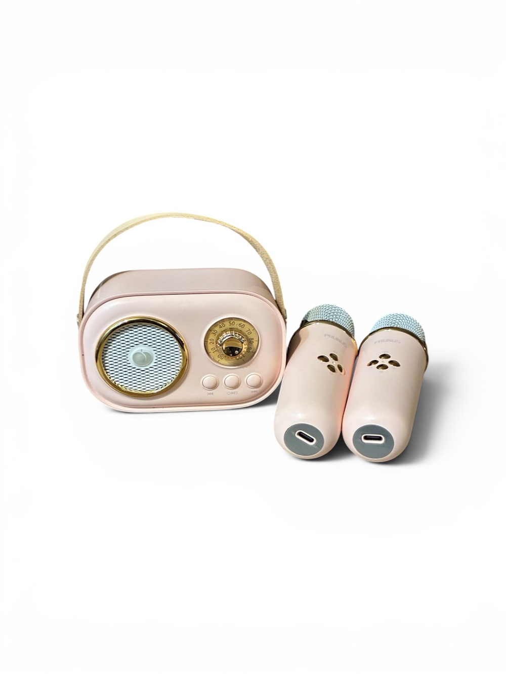 Portable Retro Pink Karaoke System/Bluetooth Speaker with Wireless Microphones